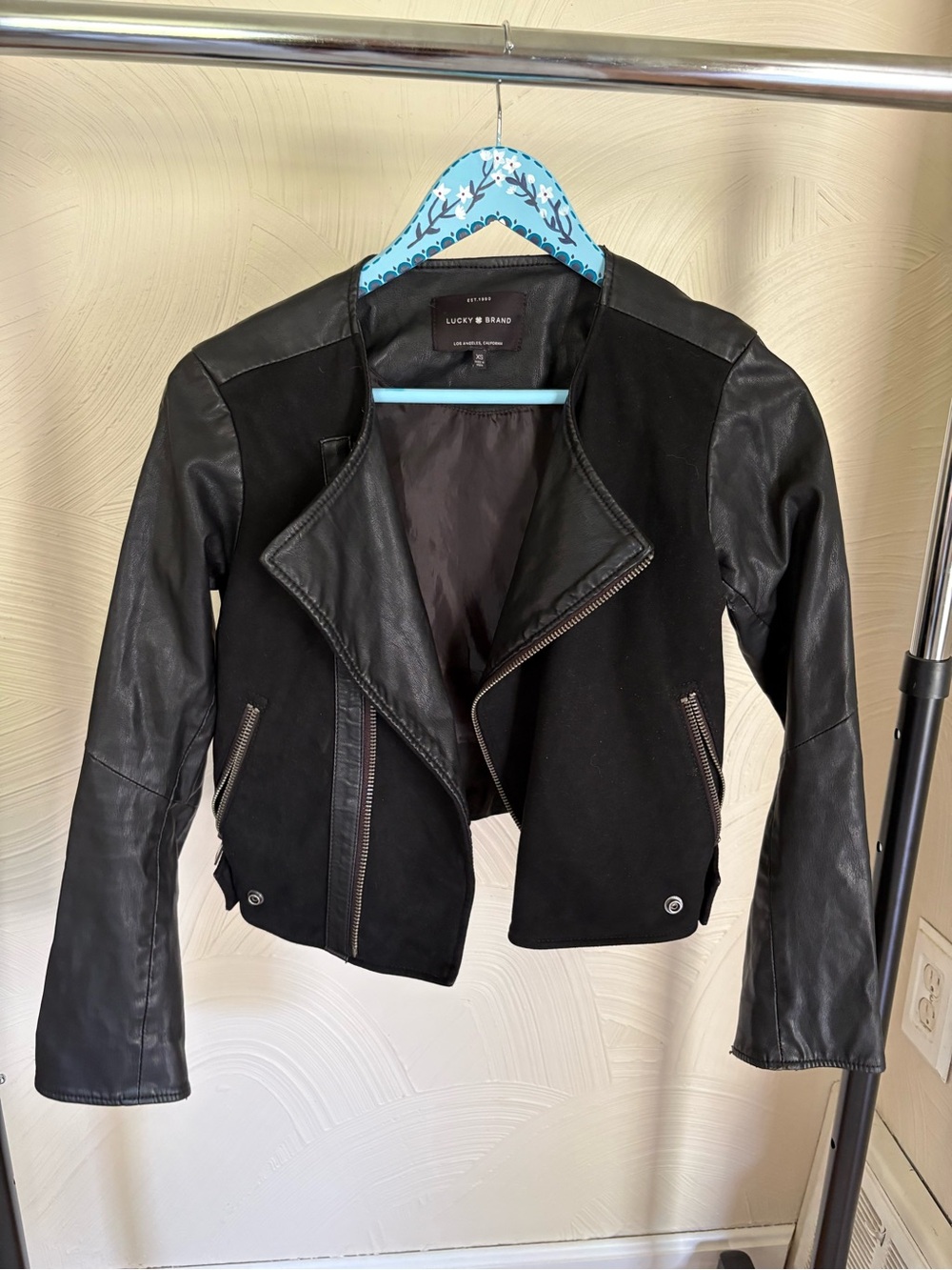 Lucky Brand Black Mixed-Media Moto Jacket